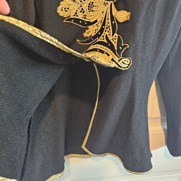 Vintage Floral Sweater Womens Med Black Gold Glam Rock Knit Embellished Evening - Picture 5 of 10